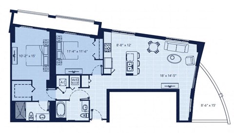 Floor plan for 2 beds, 2 baths, 1202 sqft